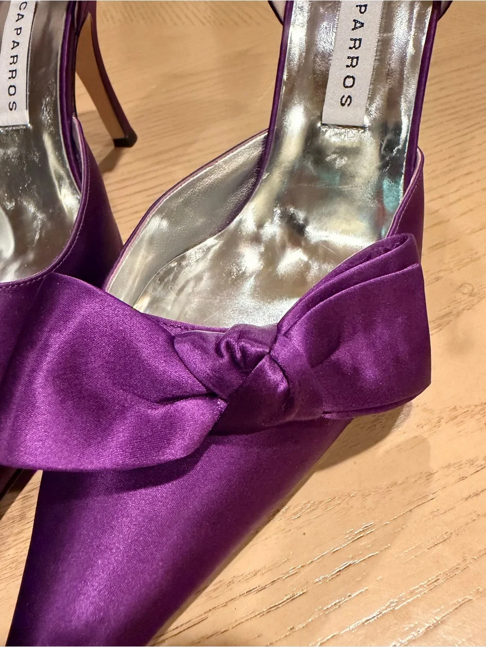 Caparros Purple Satin D'Orsay Pointed-Toe Bow Heels
